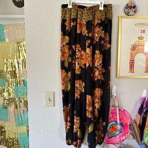 Free People L Black Floral See Through Pant